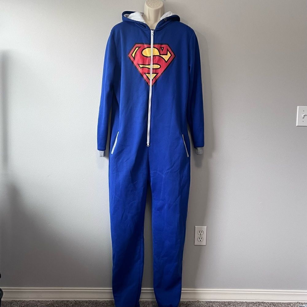 Superman One Piece Hooded Fleece PJ's Size XXL